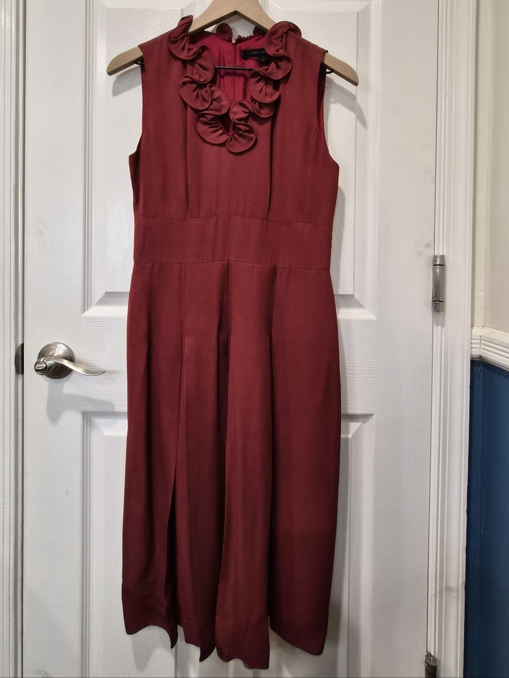 Marc Jacobs Size 2 Red Sleeveless Ruffle Neck Fit & Flare Midi Dress - Picture 3 of 13